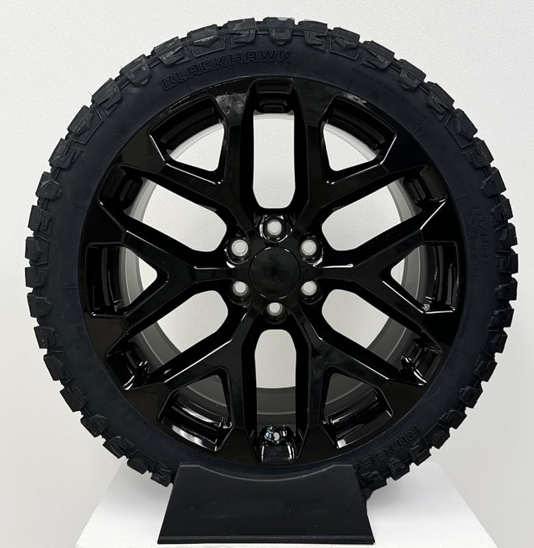22-Inch Gloss Black Snowflake Replica Wheels with Rugged Terrain Tires
