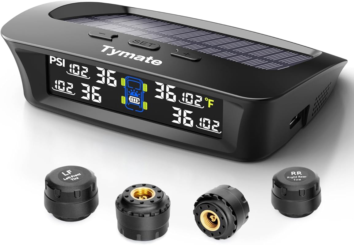 Tymate TM3 Solar Charge RV TPMS with 4 Sensors, 6 Alarm Modes, and a C