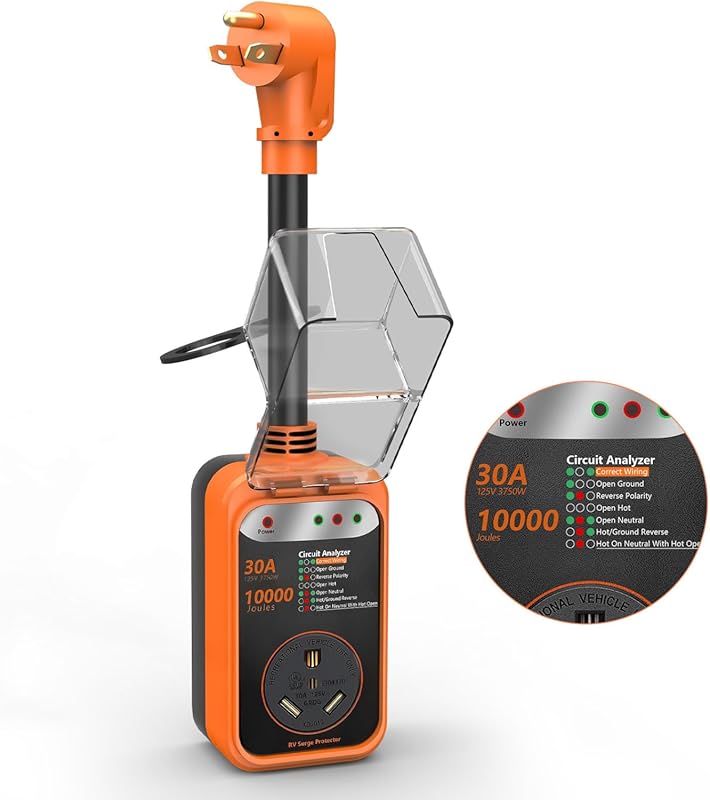 RV Surge Protector with 30 Amp and 10000 Joules for Travel Trailer Saf