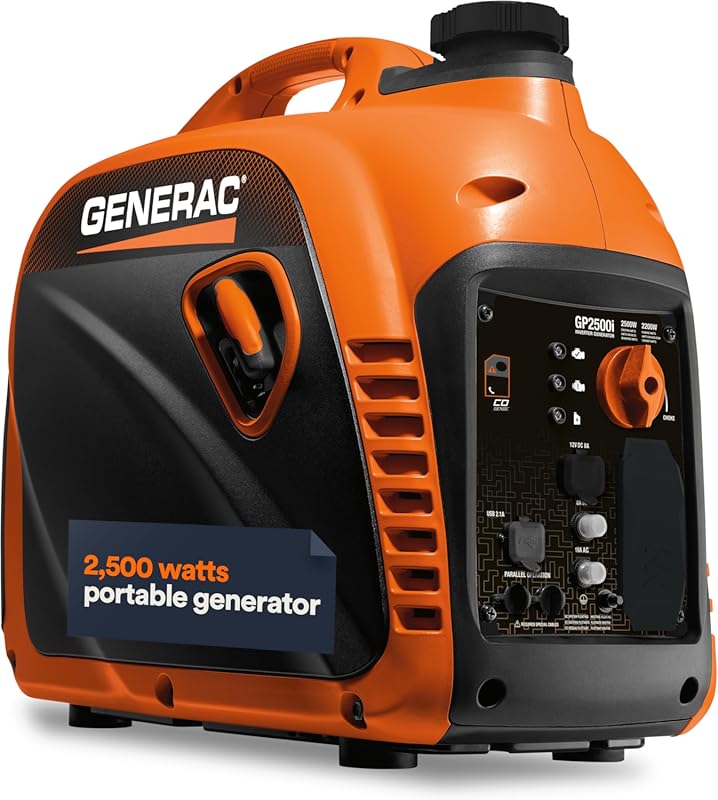 Generac 2500-Watt Gas Powered Portable Inverter Generator with Lightwe