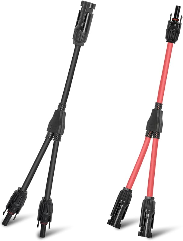 Universal Y Branch Solar Panel Connectors, 10 AWG in Red and Black