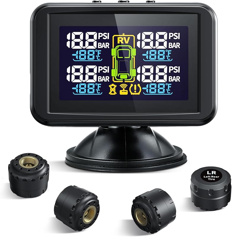 Tymate TM5 TPMS with a Large Color Screen, 4 External Sensors, and 5 A