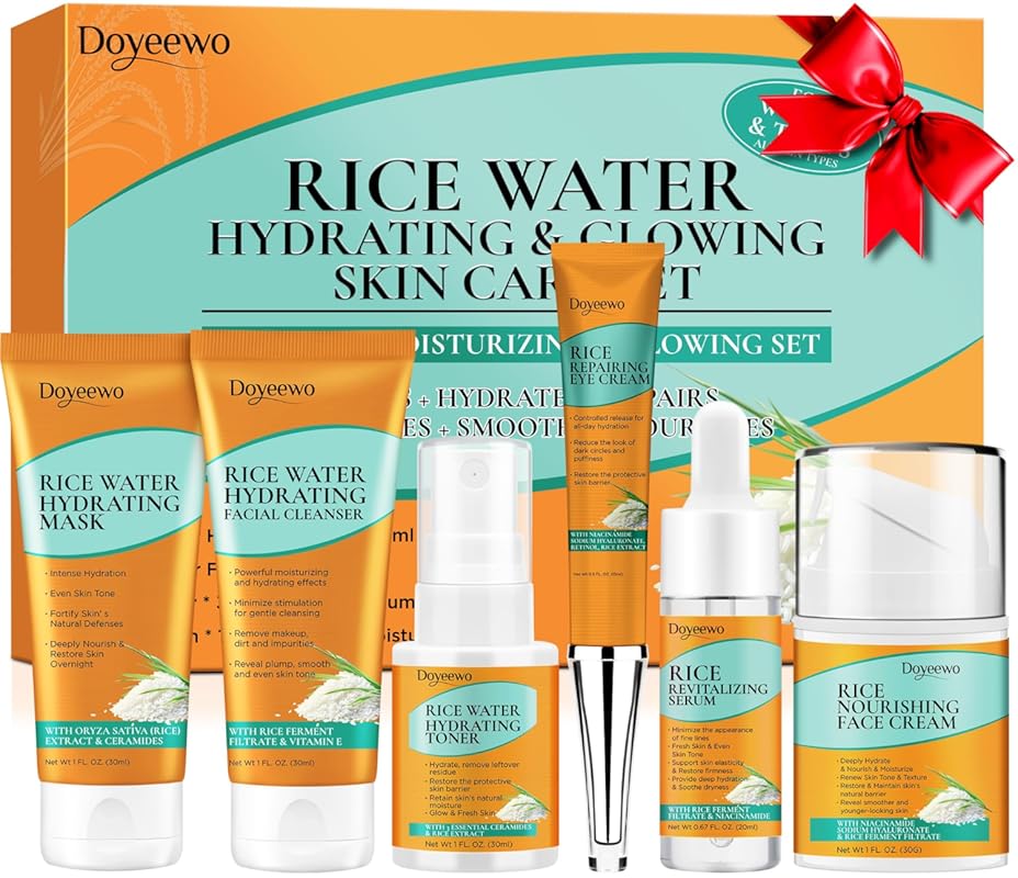 Korean Rice Extract Skin Care Set: 6-Piece Routine for Hydration, Glow