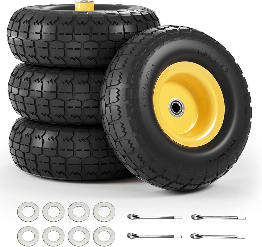 4.10/3.50-4 Flat-Free Airless Tires and Wheels with 5/8" Bearings for 