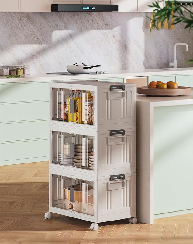 OlarHike 3-Pack 48QT Stackable Storage Bins with Lids, Folding Design 