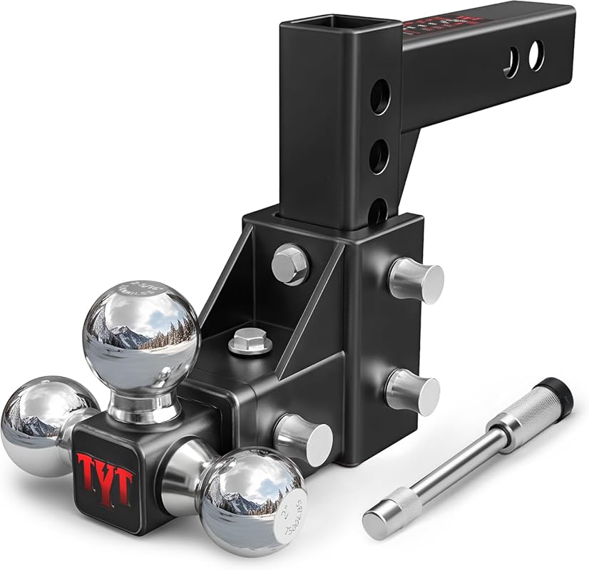TYT Adjustable Tri-Ball Trailer Hitch with 5-Inch Drop/Rise and 10000 