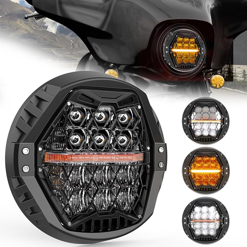 DOT Approved 120W 7-Inch Motorcycle LED Headlight with Amber Turn Sign