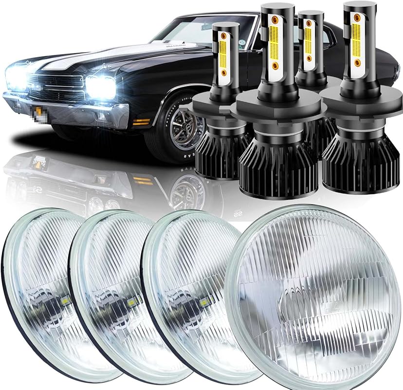 5.75 Inch Round Headlights with H4 LED 6500K White Lights for Classic 