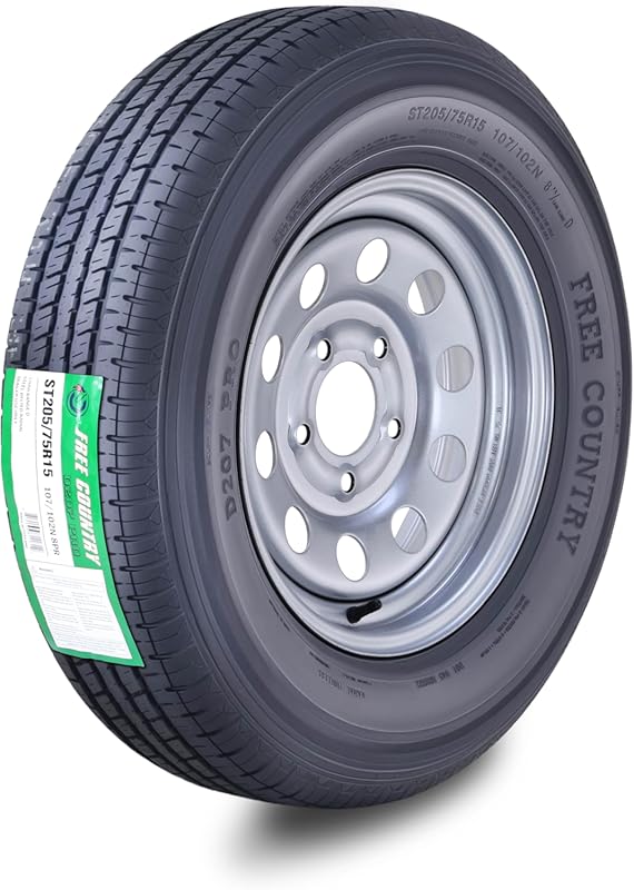 Free Country Trailer Tire and Wheel Set: ST205/75R15, 8-Ply, 5 Lugs on