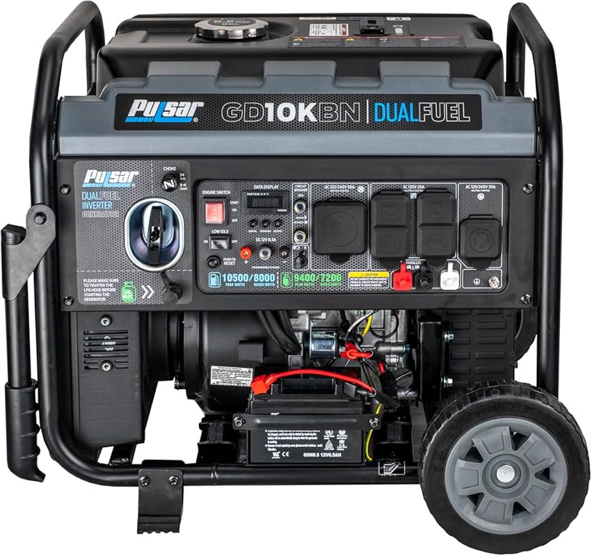 Pulsar 10500W Dual Fuel Portable Inverter Generator with Electric Start and Wheel Kit