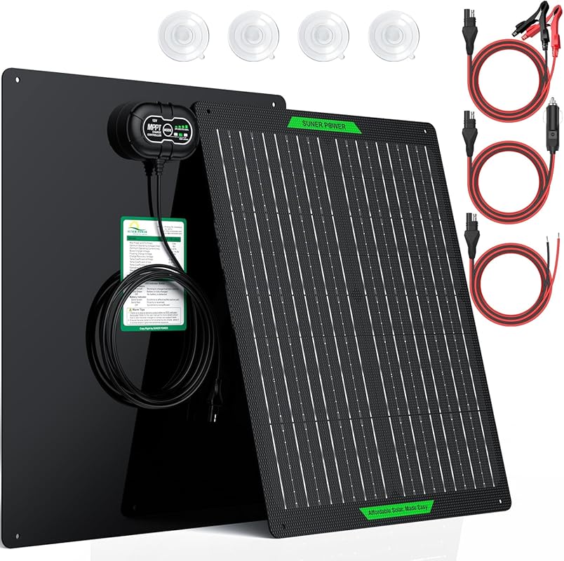 SUNER POWER 30W 12V Waterproof Solar Trickle Charger with MPPT Control
