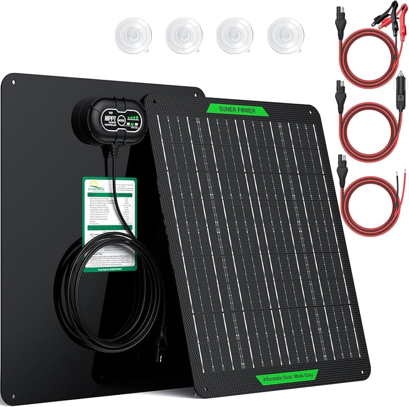 SUNER POWER 20W Waterproof Solar Battery Charger Maintainer with MPPT 