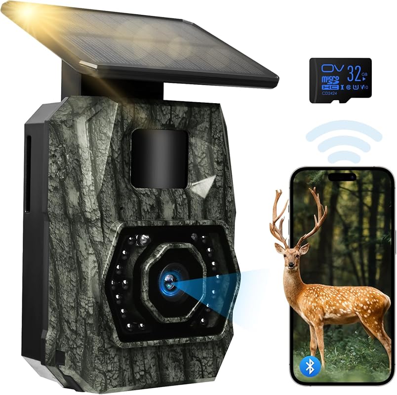 MAXDONE Solar Trail Camera WiFi Bluetooth, 48MP 30fps Game Camera Buil