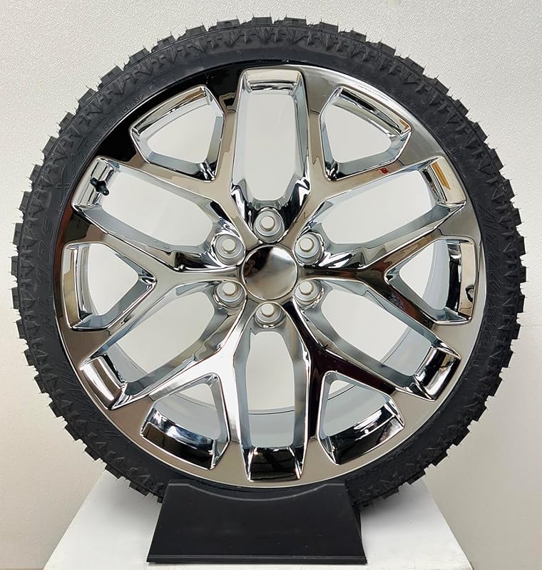 24-Inch Chrome Snowflake Replica Rims with All Terrain Tires for GM Tr