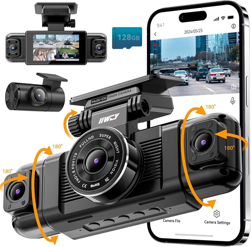 IIWEY N5 4 Channel Dash Cam with 360° View, 1080P Recording, and 8 IR 