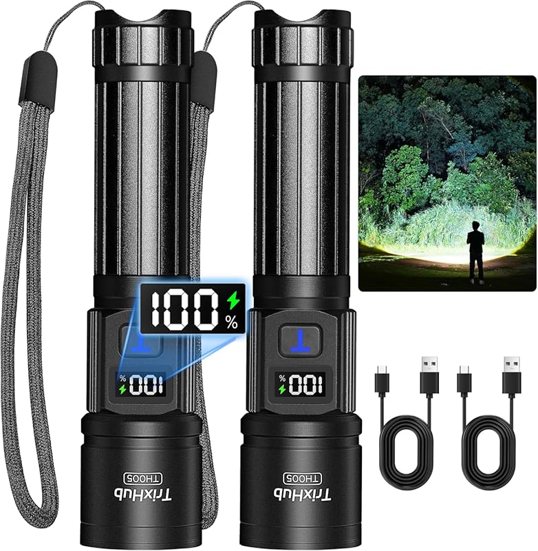Rechargeable Flashlights 2 Pack with High Lumens 5 Modes and Zoomable 
