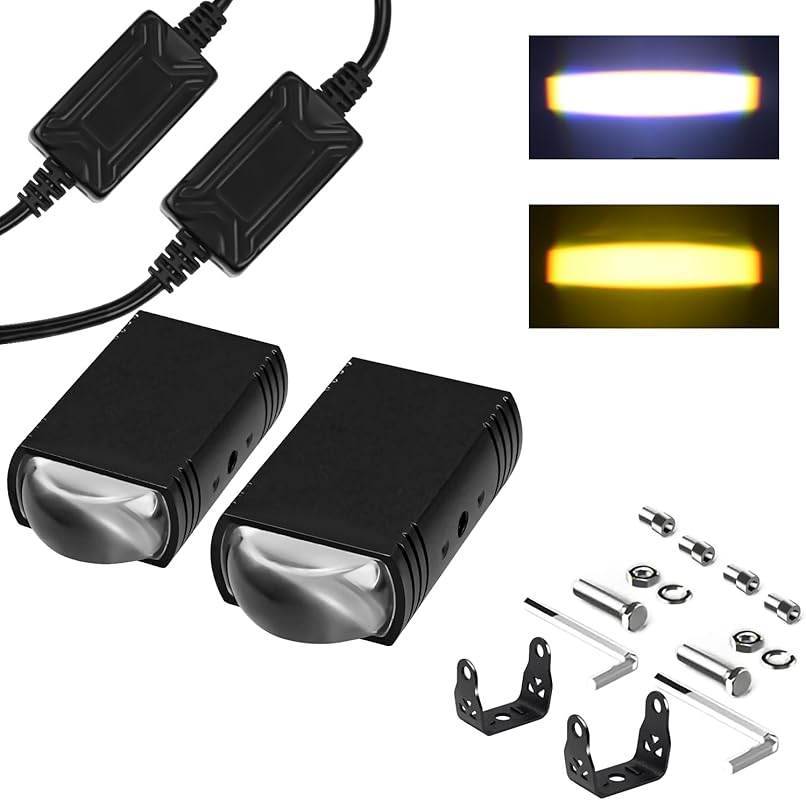 Motorcycle Driving Lights with White and Amber Colors 3-Mode High and 