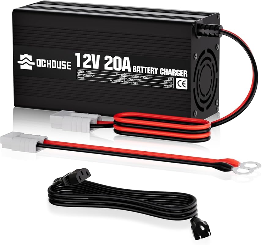 DC HOUSE 12V 20A Smart Lithium Battery Charger with Fast Charging for
