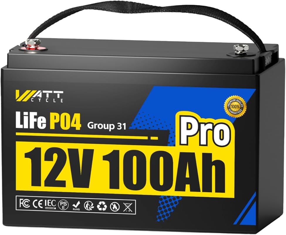 Wattcycle 12V 100Ah LiFePO4 Group 31 Lithium Battery with Bluetooth Ap