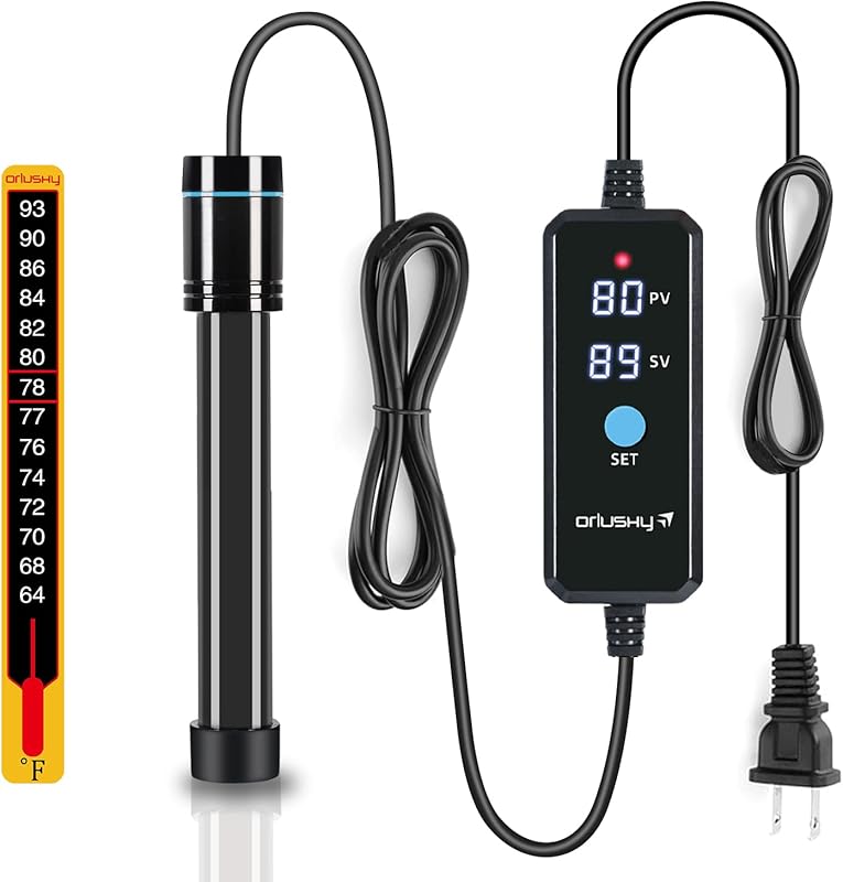Orlushy 100W Adjustable Submersible Aquarium Heater with Digital Displ