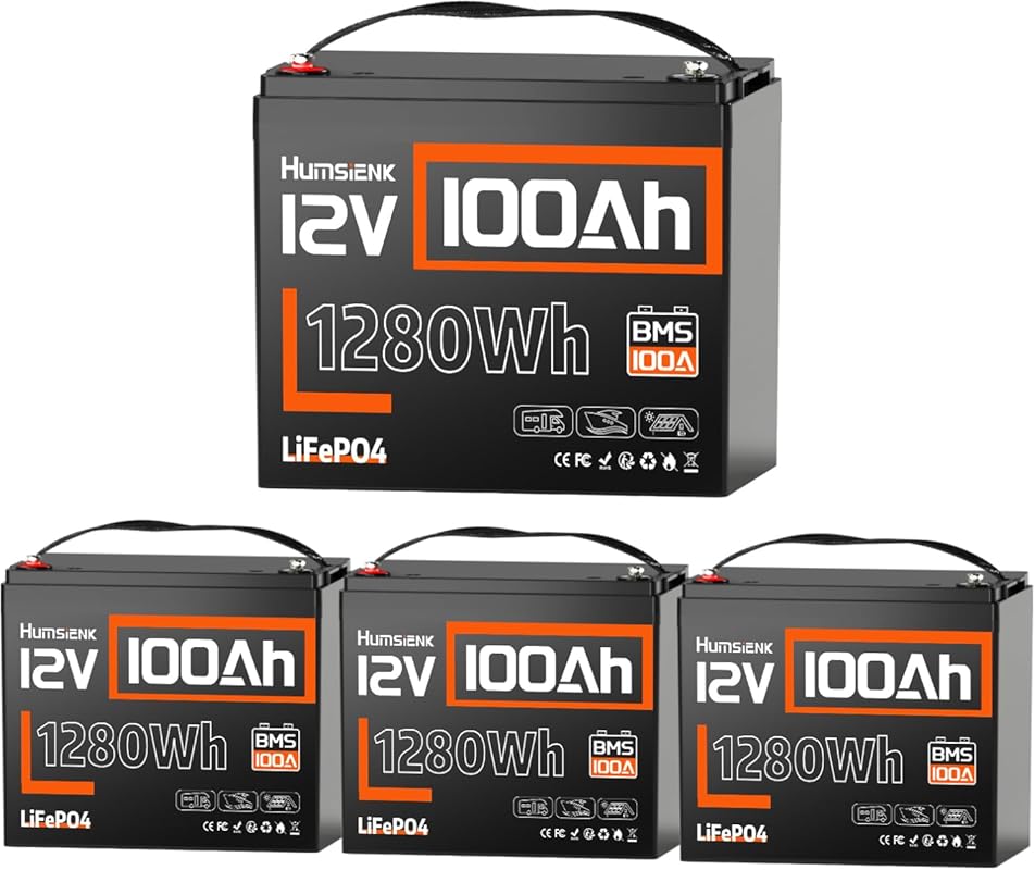 HumsiENK 12V 100Ah LiFePO4 Battery with BMS and 1280Wh for Camping and