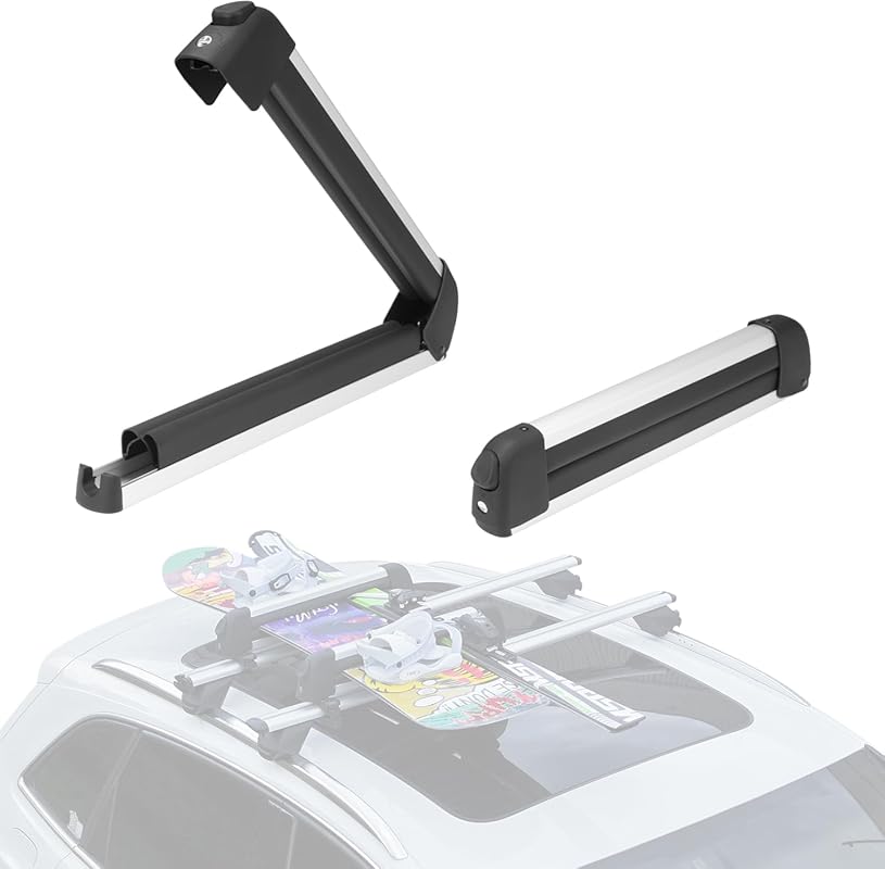 Ski and Snowboard Rack for Car Roof with Lock and Padding, Fits Variou