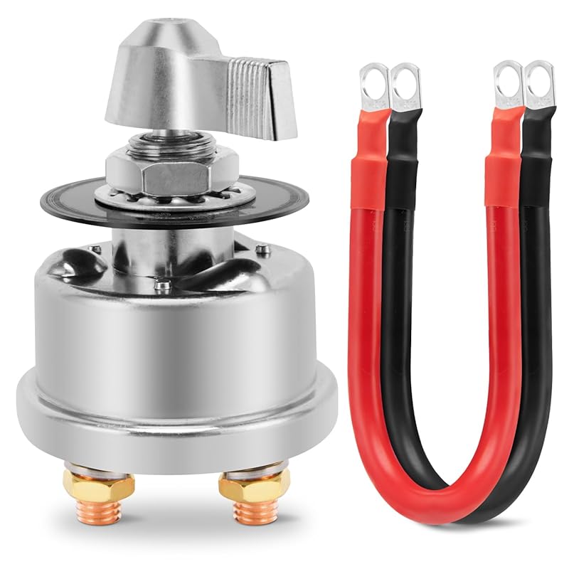 Master Battery Disconnect Switch 12-48V 200A with 4 AWG Cable for RVs,