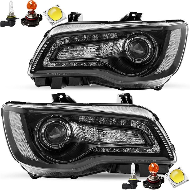 Headlight Assembly for 2011-2023 Chrysler 300 with LED DRL and Black H
