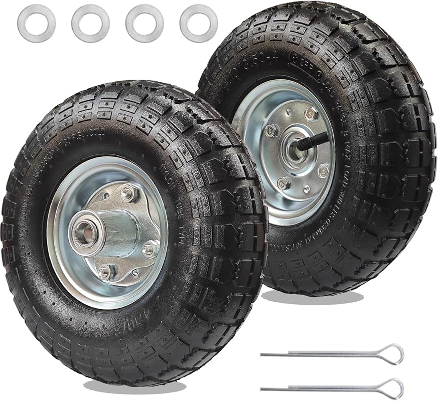 10-Inch Heavy Duty Rubber Tire and Wheel Set with 5/8" Bearings and Hu