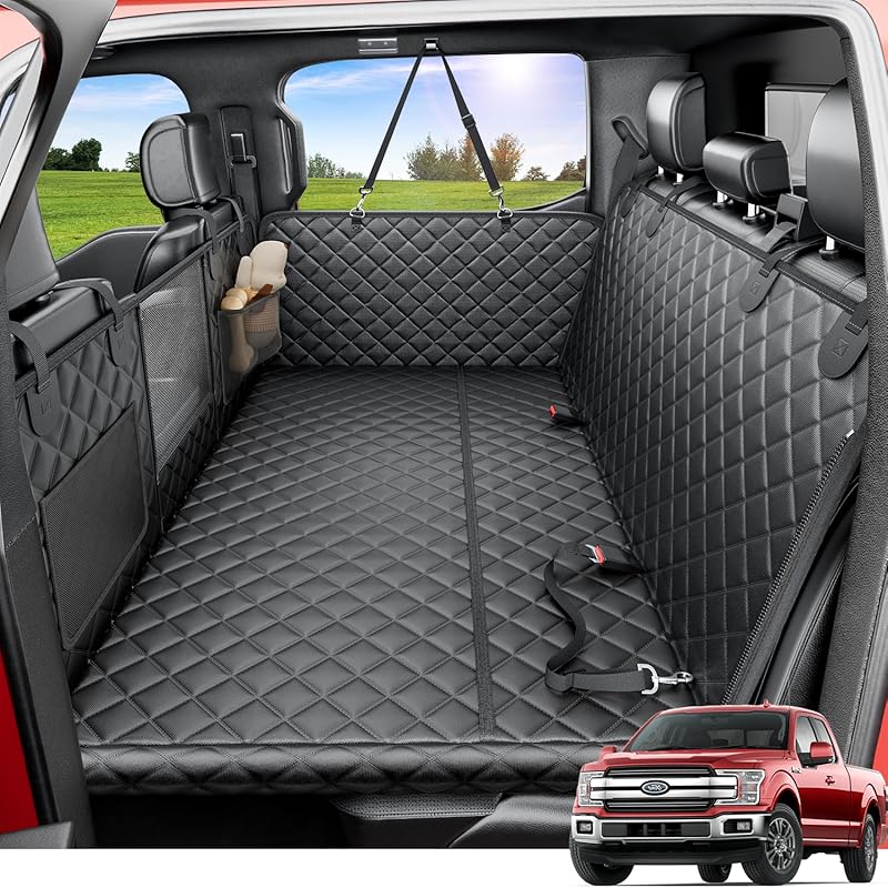 REEVAA Waterproof Dog Truck Seat Cover with Hard Bottom for Crew Cab T