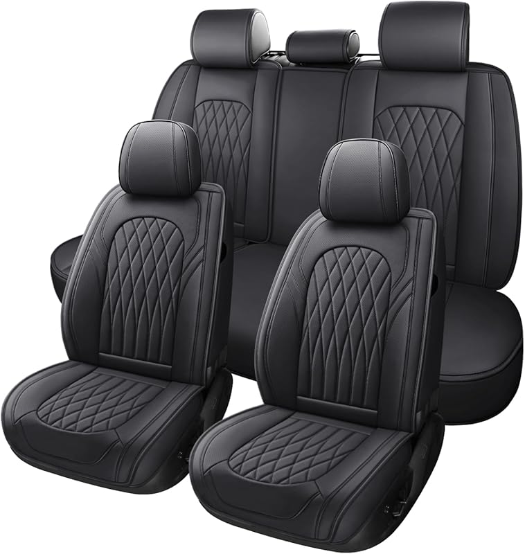 WELLDO Full Set Leather Waterproof Non-Slip Car Seat Covers in Black f
