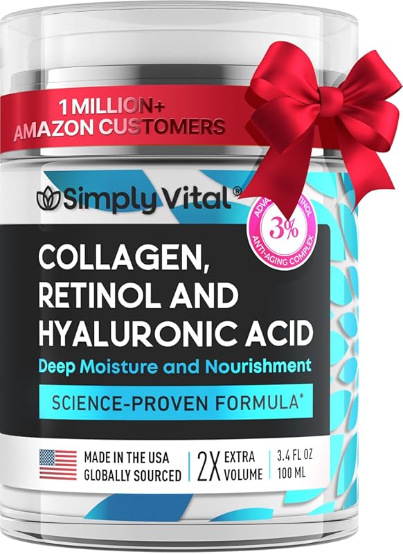 SimplyVital Collagen and Retinol Cream with Hyaluronic Acid for Face,