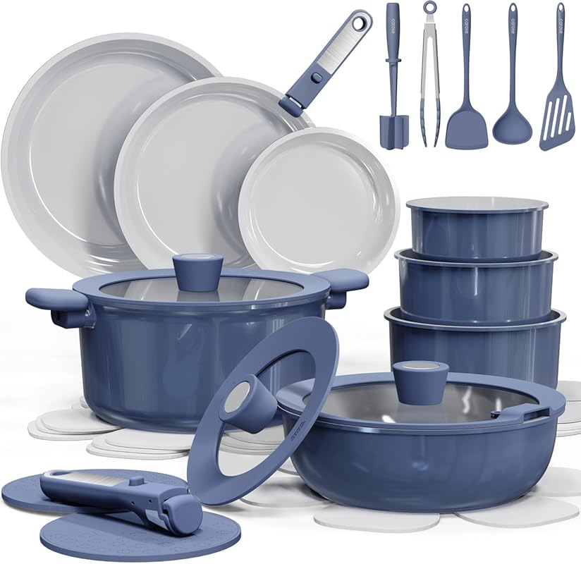 CAROTE 27pcs Ceramic Cookware Set Nonstick, Pots and Pans Set Non Stic