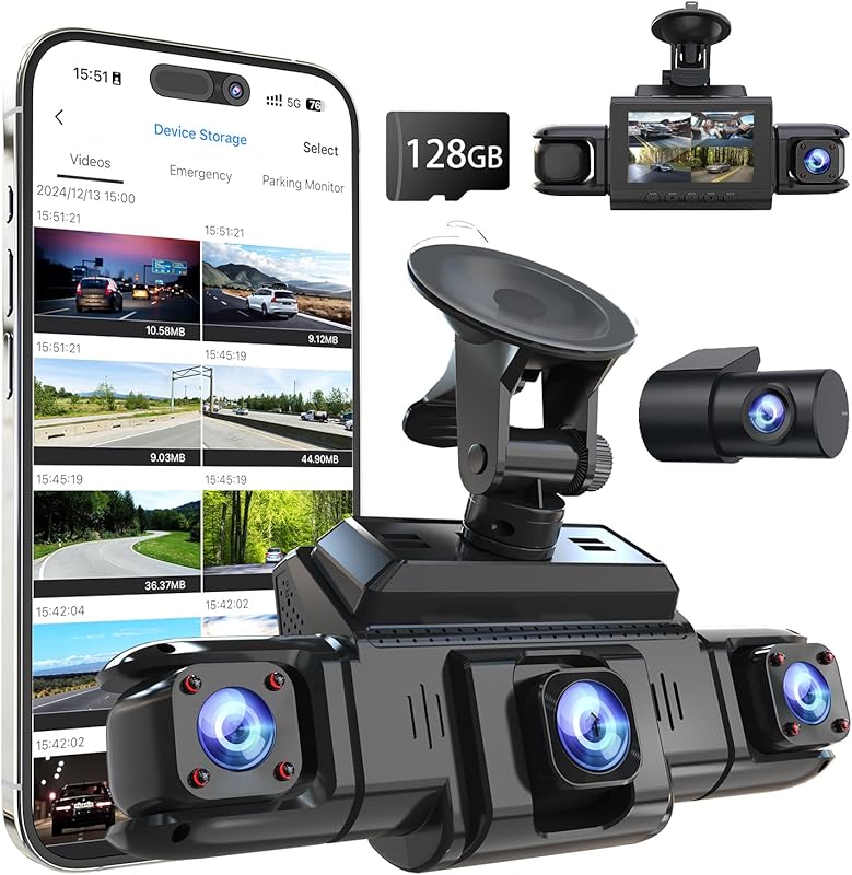 360-Degree 4-Channel Dash Cam with 5G WiFi for Remote Viewing, GPS, an