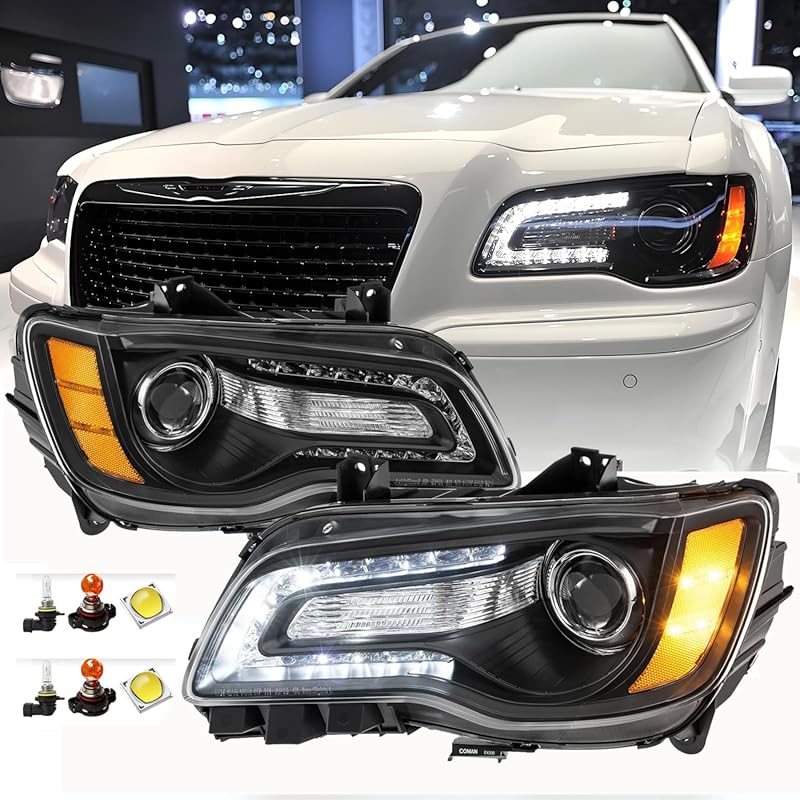 Pair of LED DRL Headlight Assemblies with Bulbs for the 2011-2023 Chry
