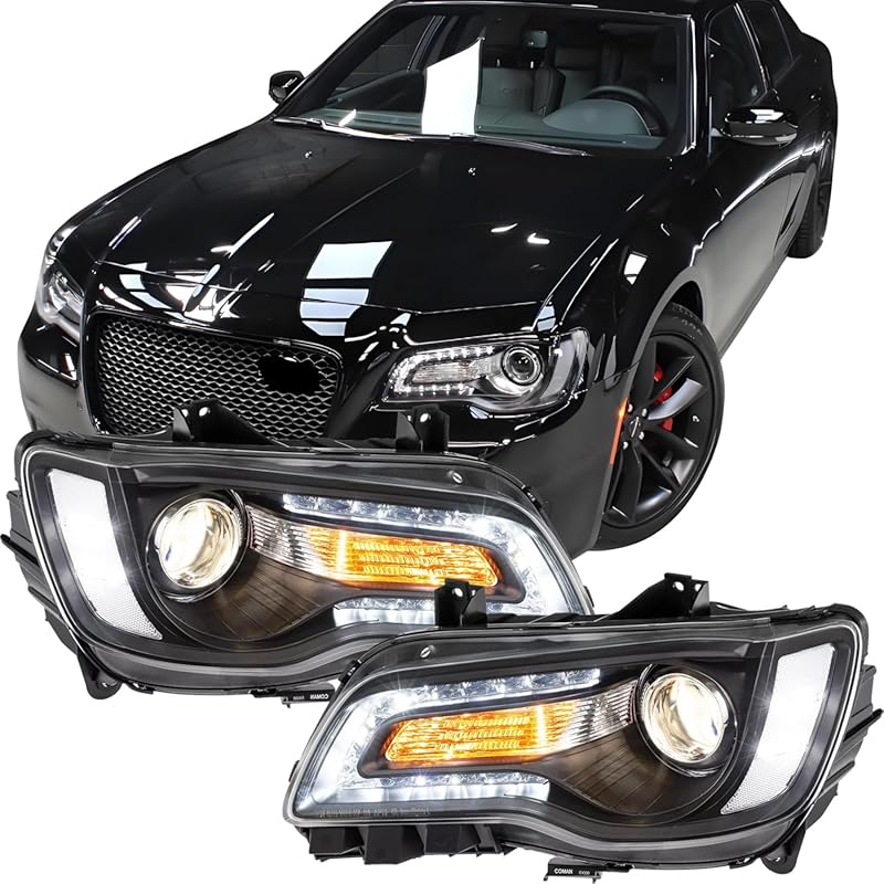 Headlight Assembly for 2011-2023 Chrysler 300, Black Housing with LED 