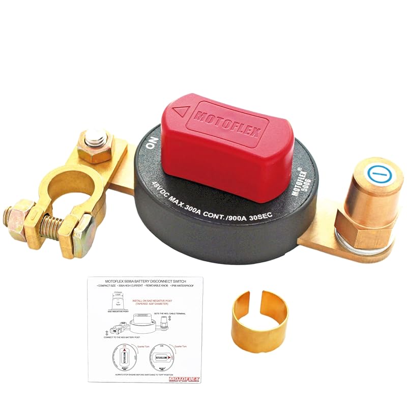 Compact Top Post Battery Disconnect Switch for 12V-48V, 300A/900A with