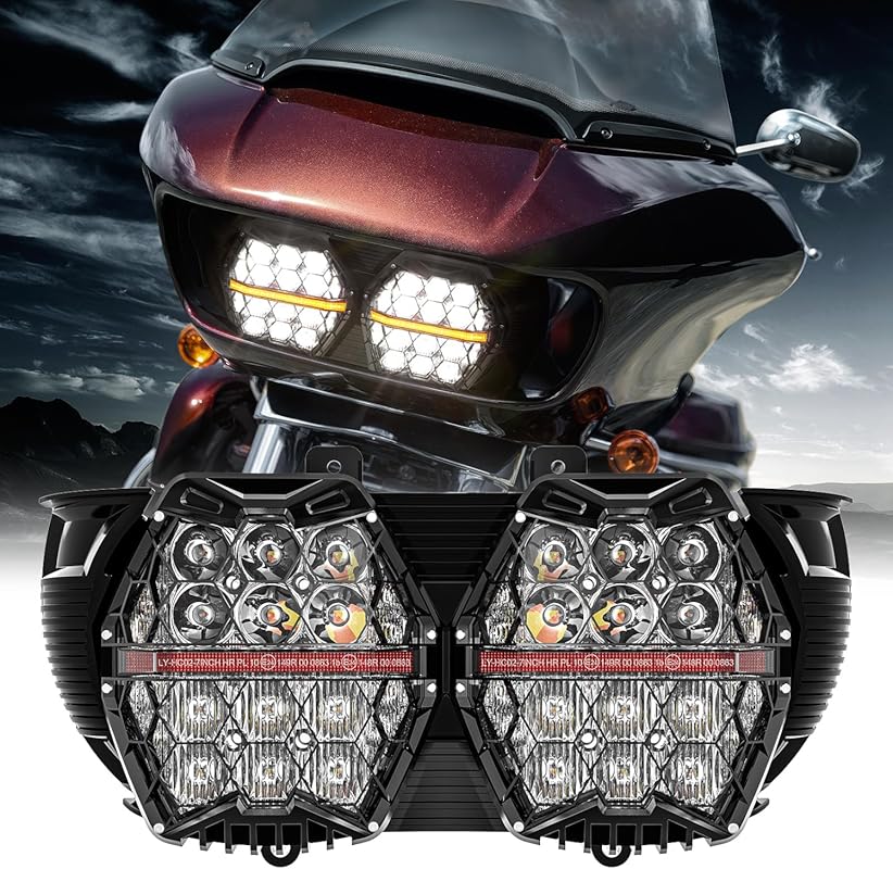 240W Dual LED Headlight with Honeycomb Design for Harley Davidson Road