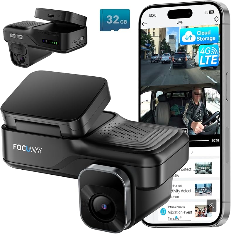 Dual FHD 4G LTE Dash Cam with Remote Live View, Instant App Alerts, an