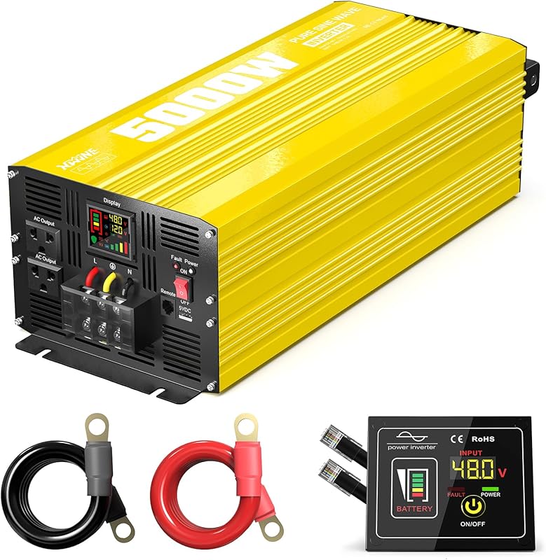 XWJNE 5000W Pure Sine Wave Power Inverter with LCD and Remote for Home