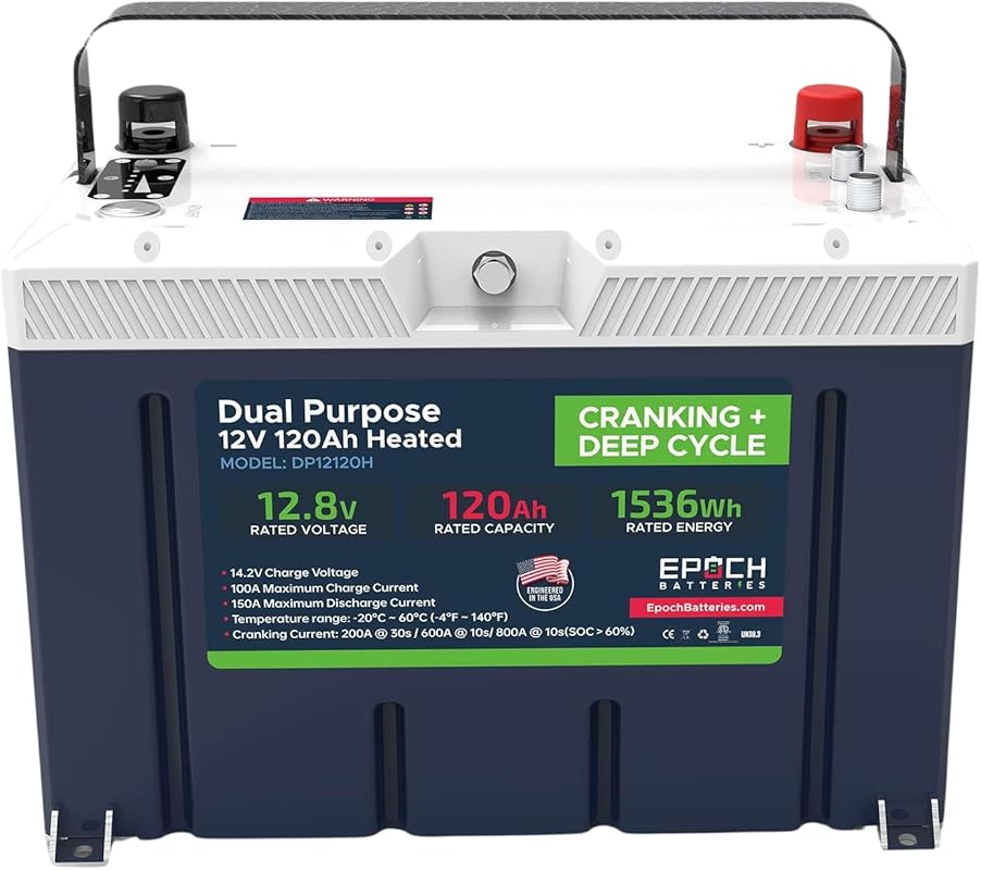 Group 27 LiFePO4 Dual Purpose Battery with 12V 120Ah, 150A BMS, and 11