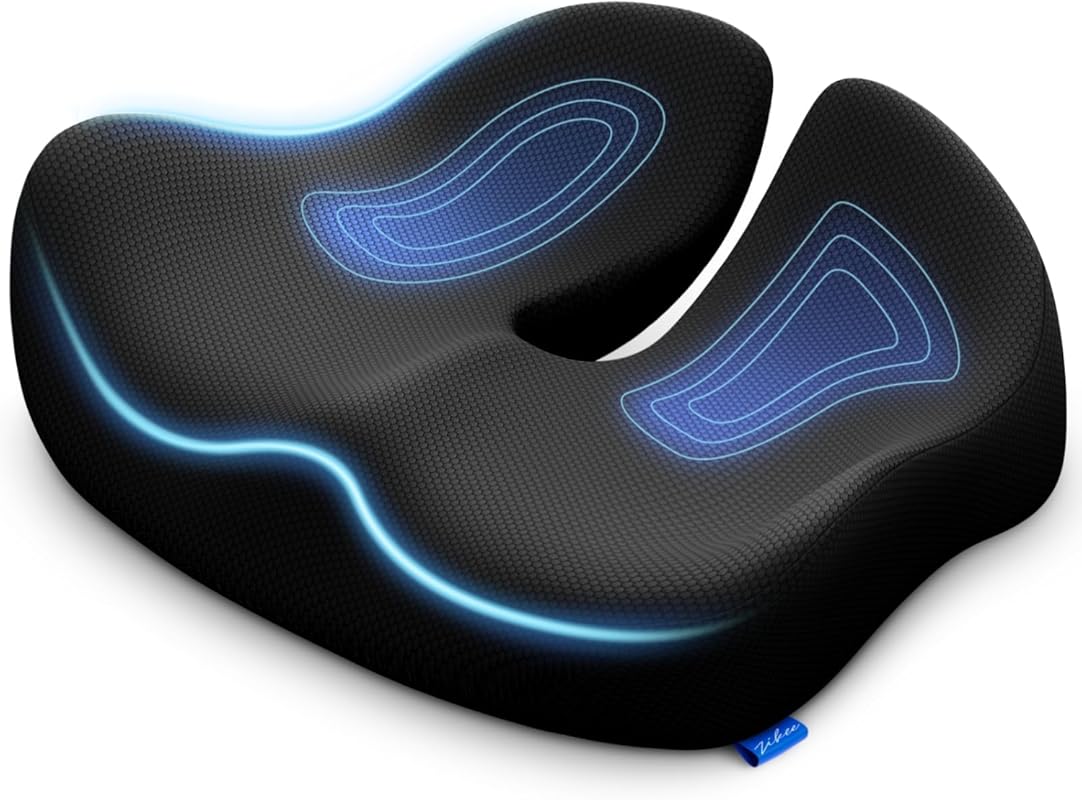 Zikee Ergonomic Seat Cushion with High-Density Memory Foam for Sciatica and Tailbone Pain Relief