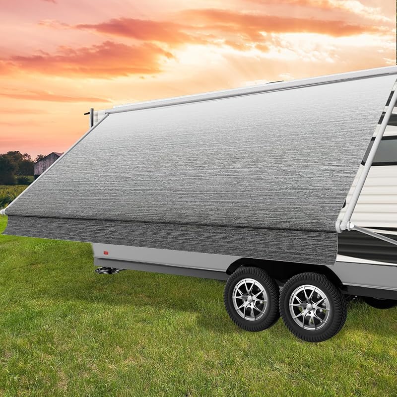 16ft Heavy-Duty RV Awning Replacement Fabric in Ombré Gray with 18.5oz