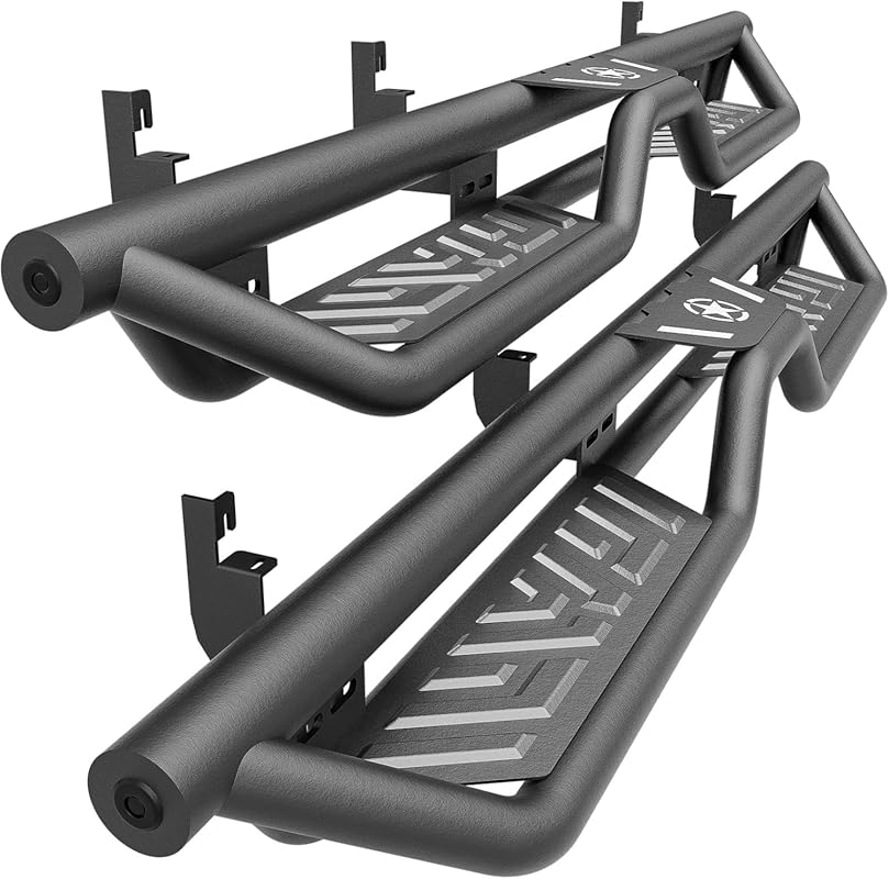 Black Powder Coated Running Boards with Two-Stair Design for 2015-2026