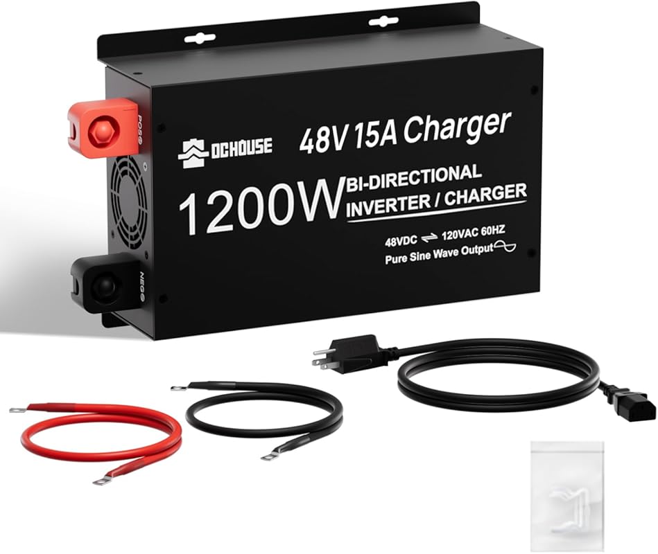 DC HOUSE 1200W Pure Sine Wave Inverter Charger for Golf Cart Batteries