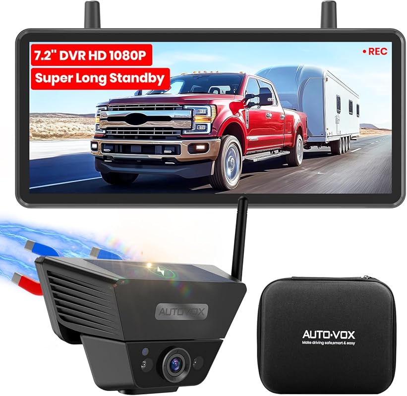 Auto-Vox Solar Magnetic Wireless Backup Camera with 7.2-Inch DVR and D