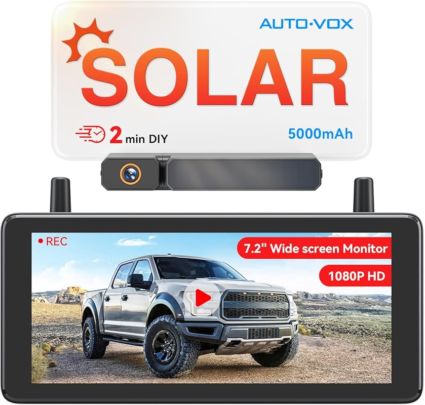 Auto-Vox 7.2-Inch Portable Solar Wireless Backup Camera with DVR and 1