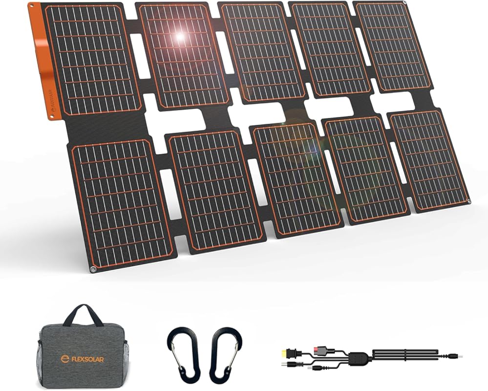 FlexSolar 100W Portable Solar Panels with USB and DC Outputs, Foldable