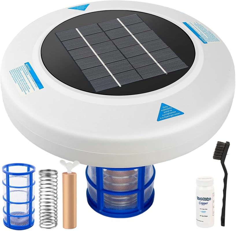 Solar Pool Ionizer with Large Solar Panel and Copper Anode for Pools U