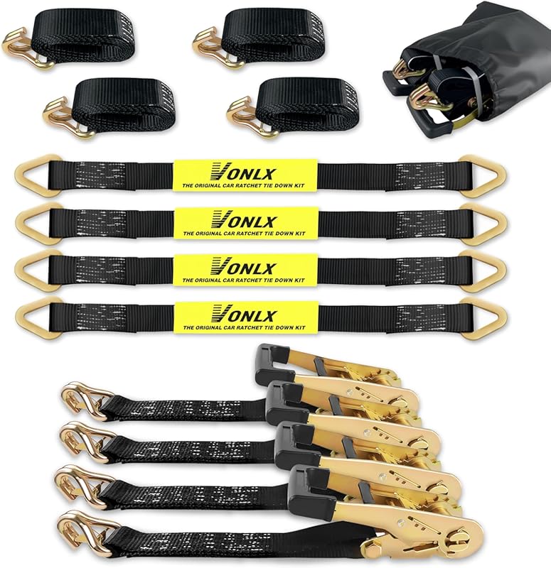 Car Trailer Tie Down Straps 4-Pack Kit with Ratchet Straps and Axle St